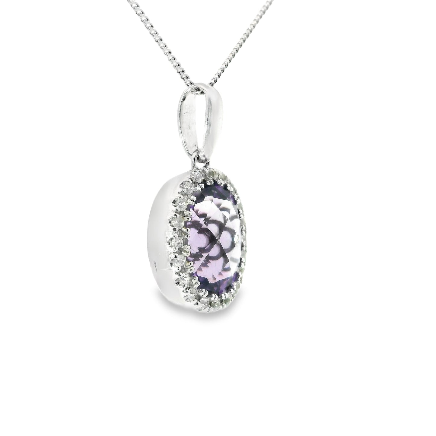 9ct White Gold Pendant with Amethyst with White Topaz