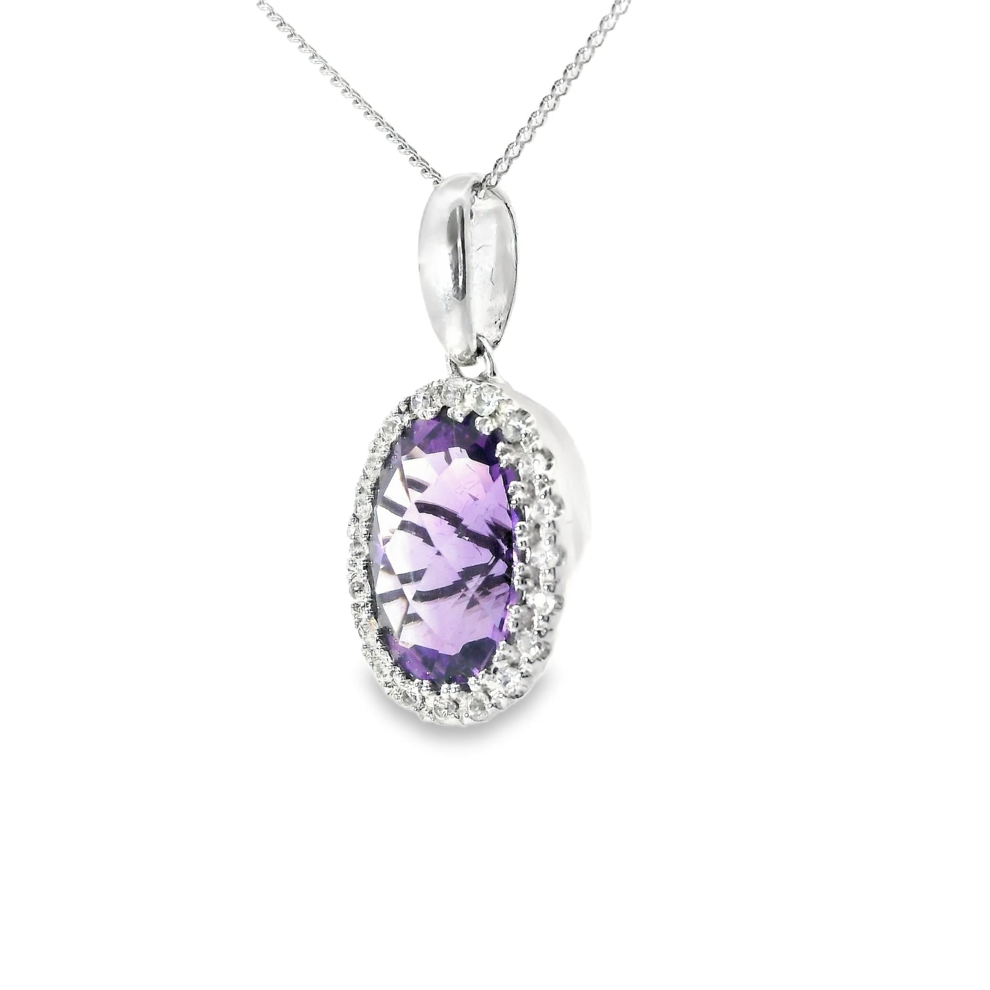 9ct White Gold Pendant with Amethyst with White Topaz