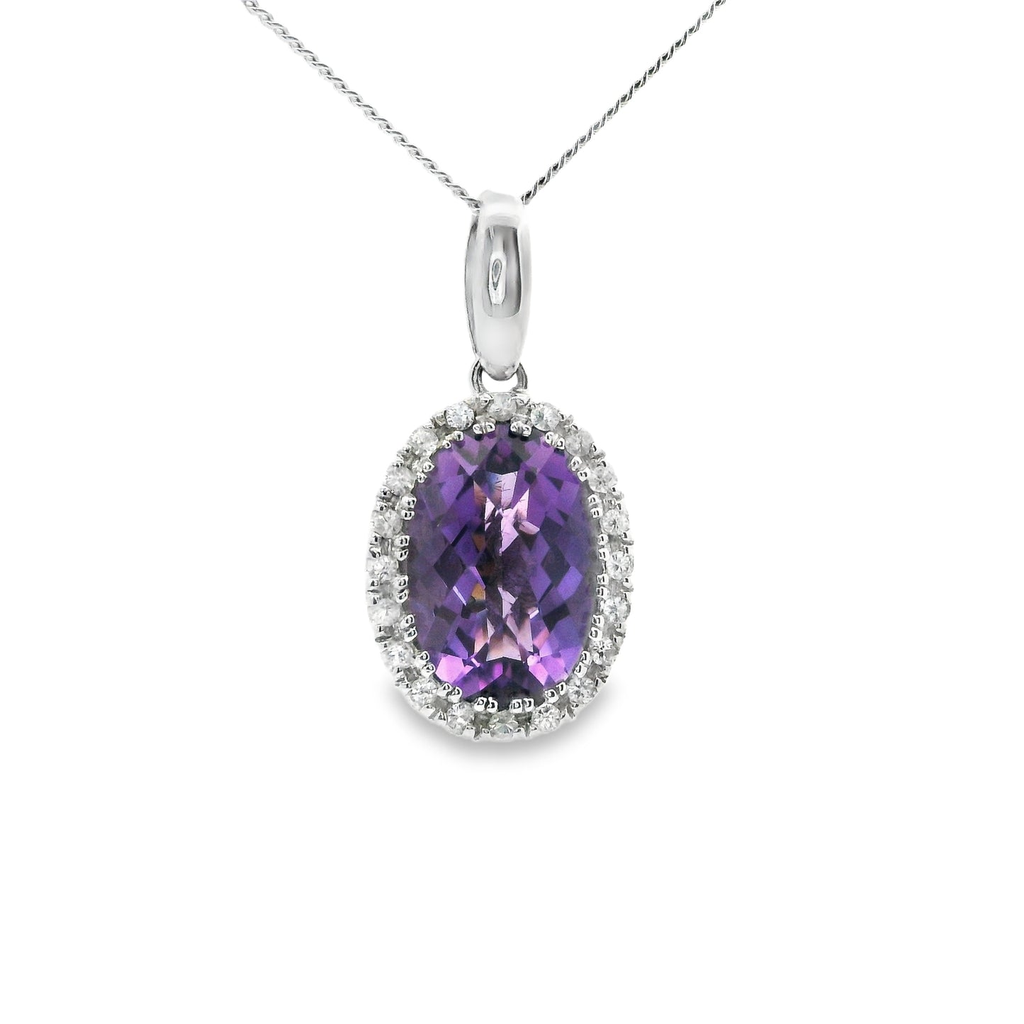 9ct White Gold Pendant with Amethyst with White Topaz