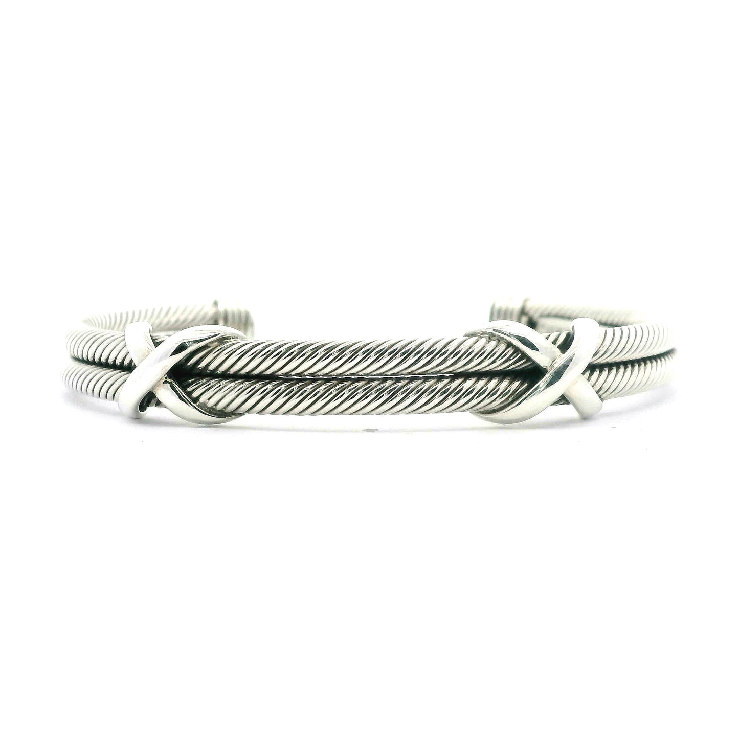 Silver Double Kiss Cuff Bangle