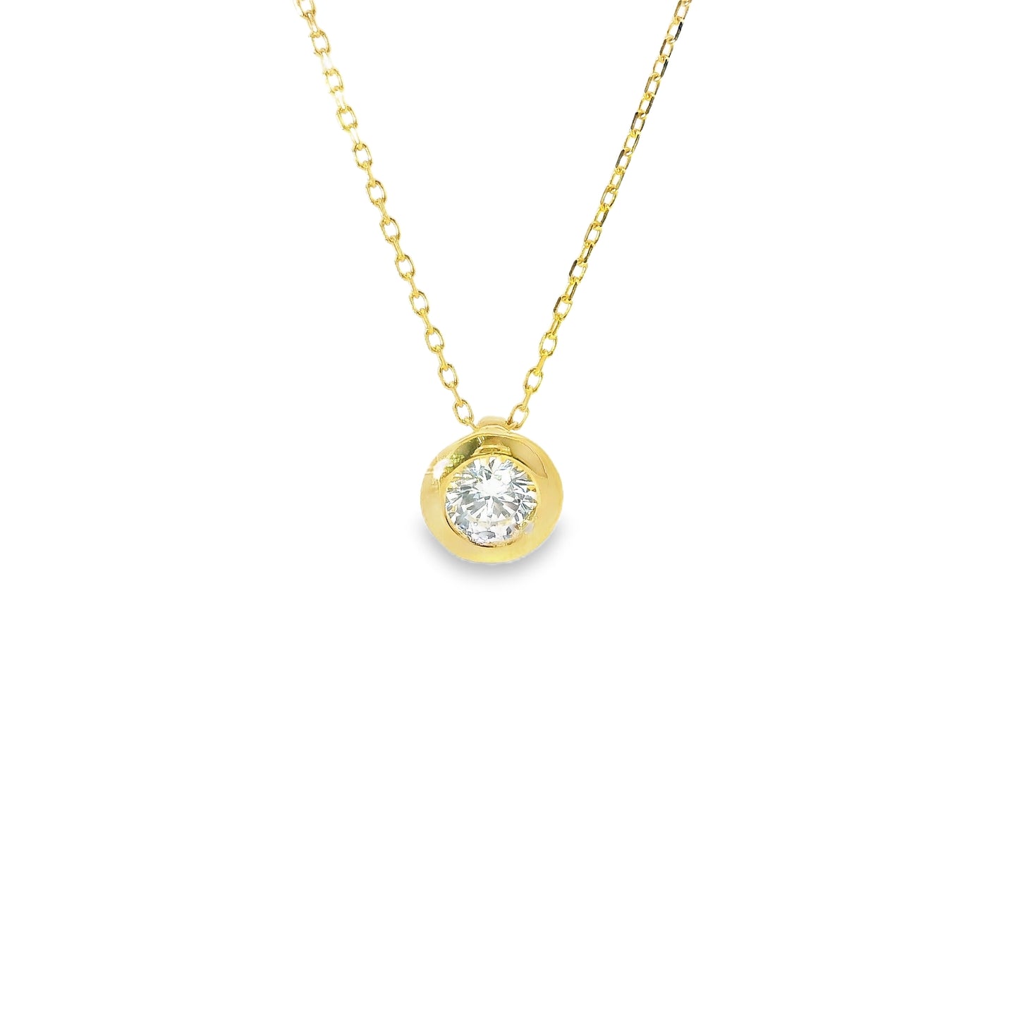 Gold Tone Cubic Zirconia Solitaire Necklace