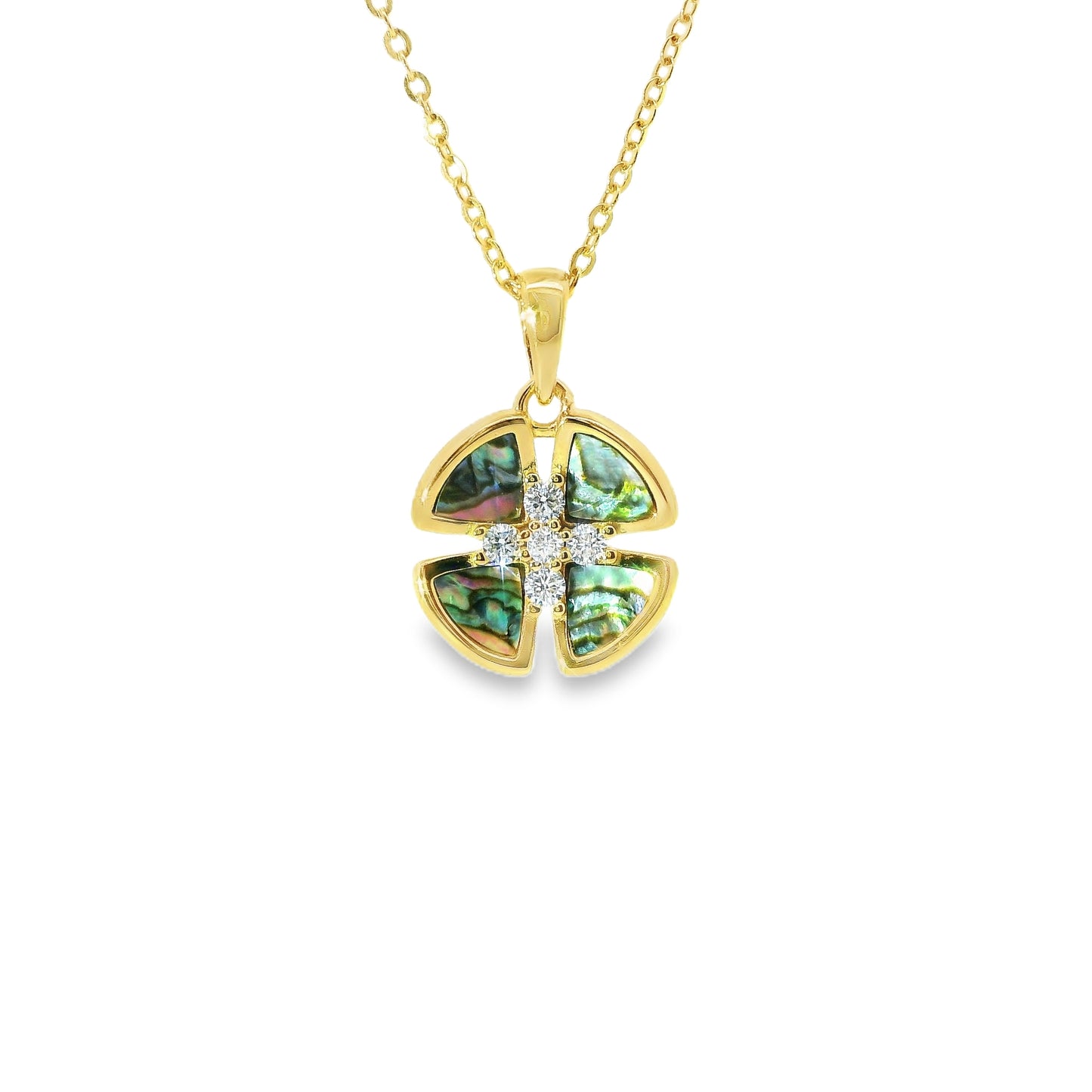 Silver, Gold & Abalone Iridescent Bloom Necklace