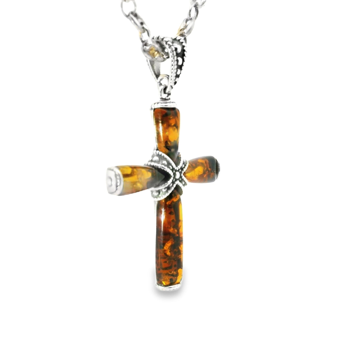 Silver Amber Cross Pendant