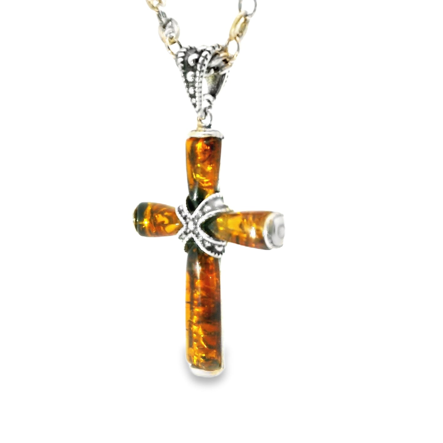 Silver Amber Cross Pendant