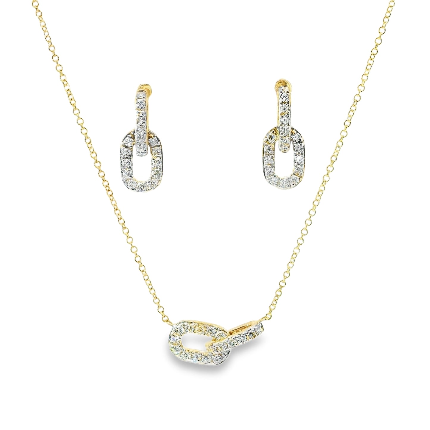 9ct Gold Double Link Pendant and Earings with Diamonds