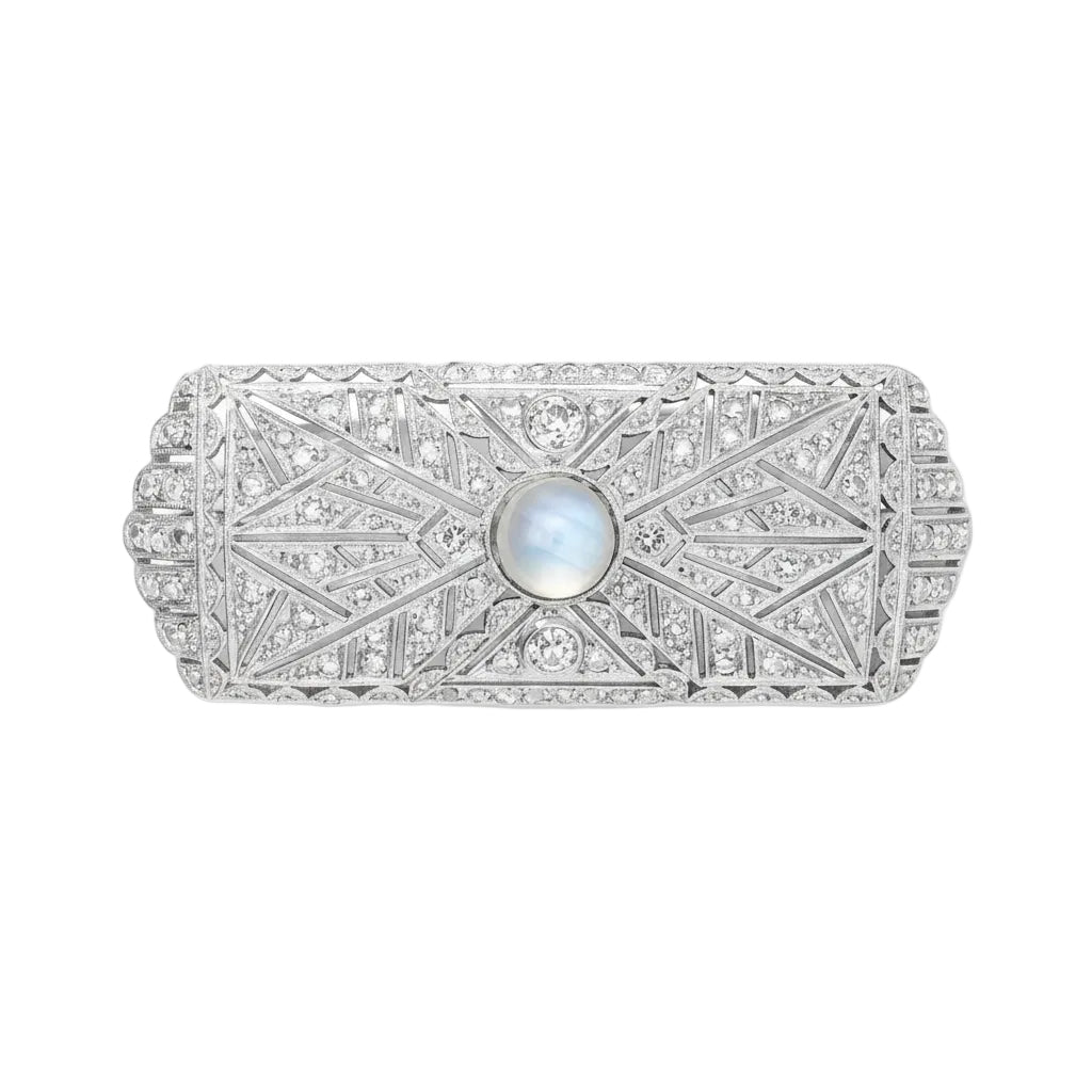 Platinum Edwardian Brooch with Diamonds and Pearl