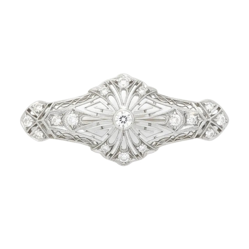 18ct White Gold Edwardian Brooch with Diamonds