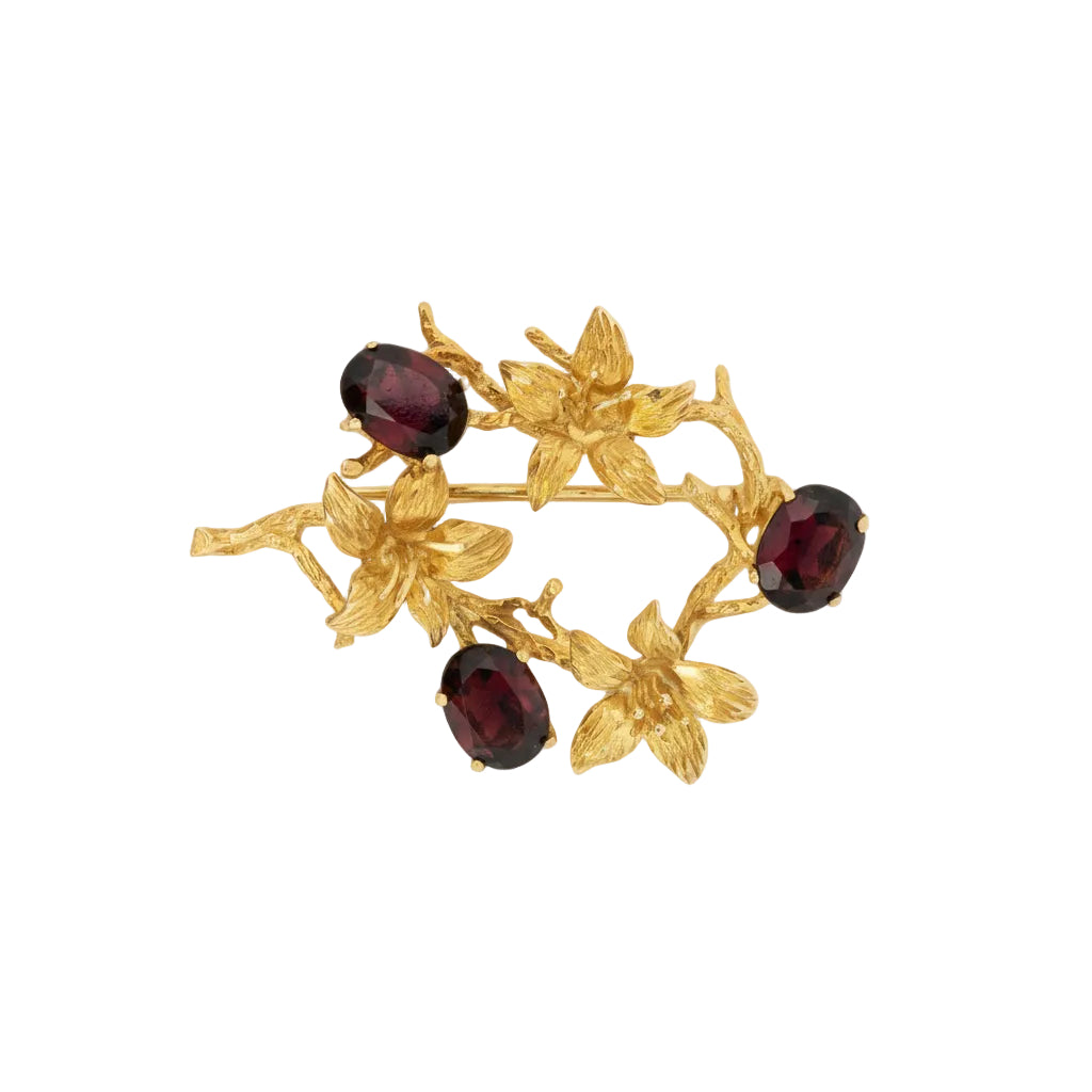 18ct Gold Flower Brooch with Garnets