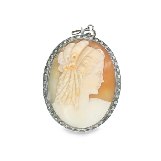 Silver Cameo Brooch with Marcasite