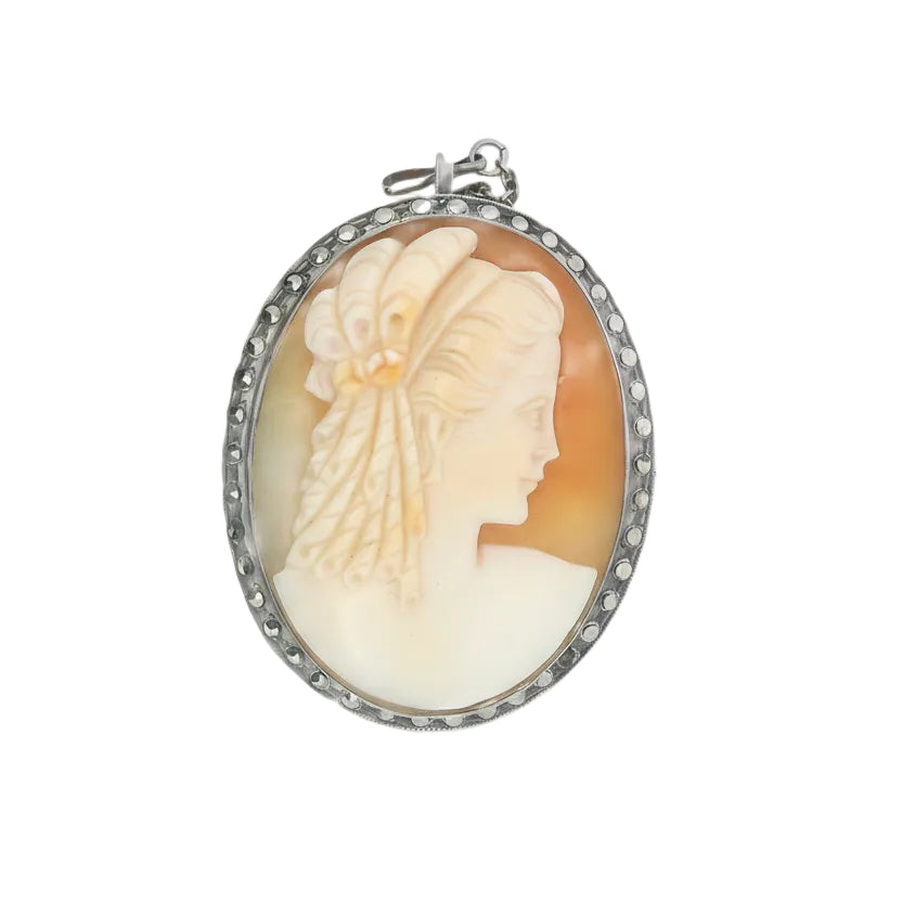 Silver Cameo Brooch with Marcasite