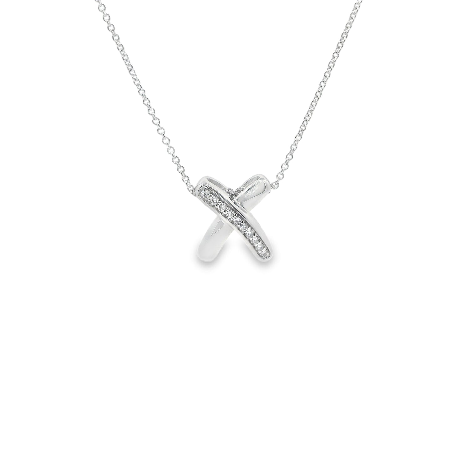 9ct White Gold Pendant X with Diamonds