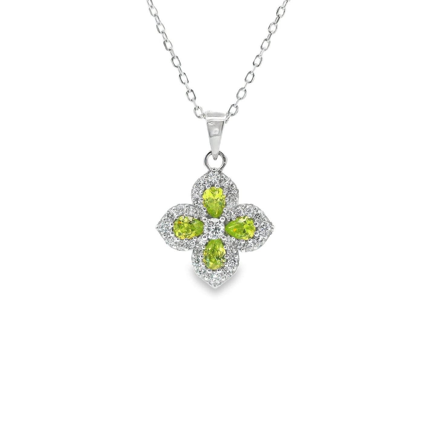 Silver & Peridot Cubic Zirconia Classic Clover Necklace