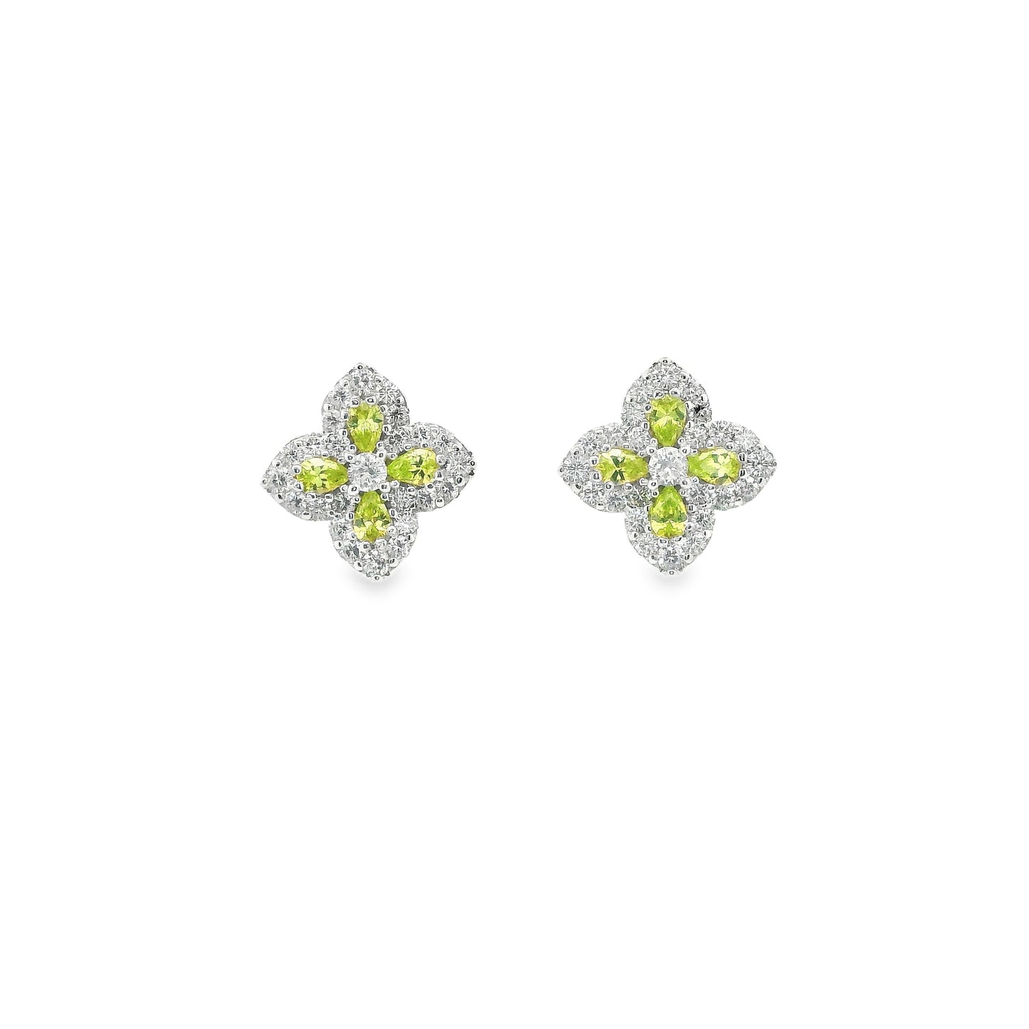 Silver & Perdiot Cubic Zirconia Classic Clover Earrings