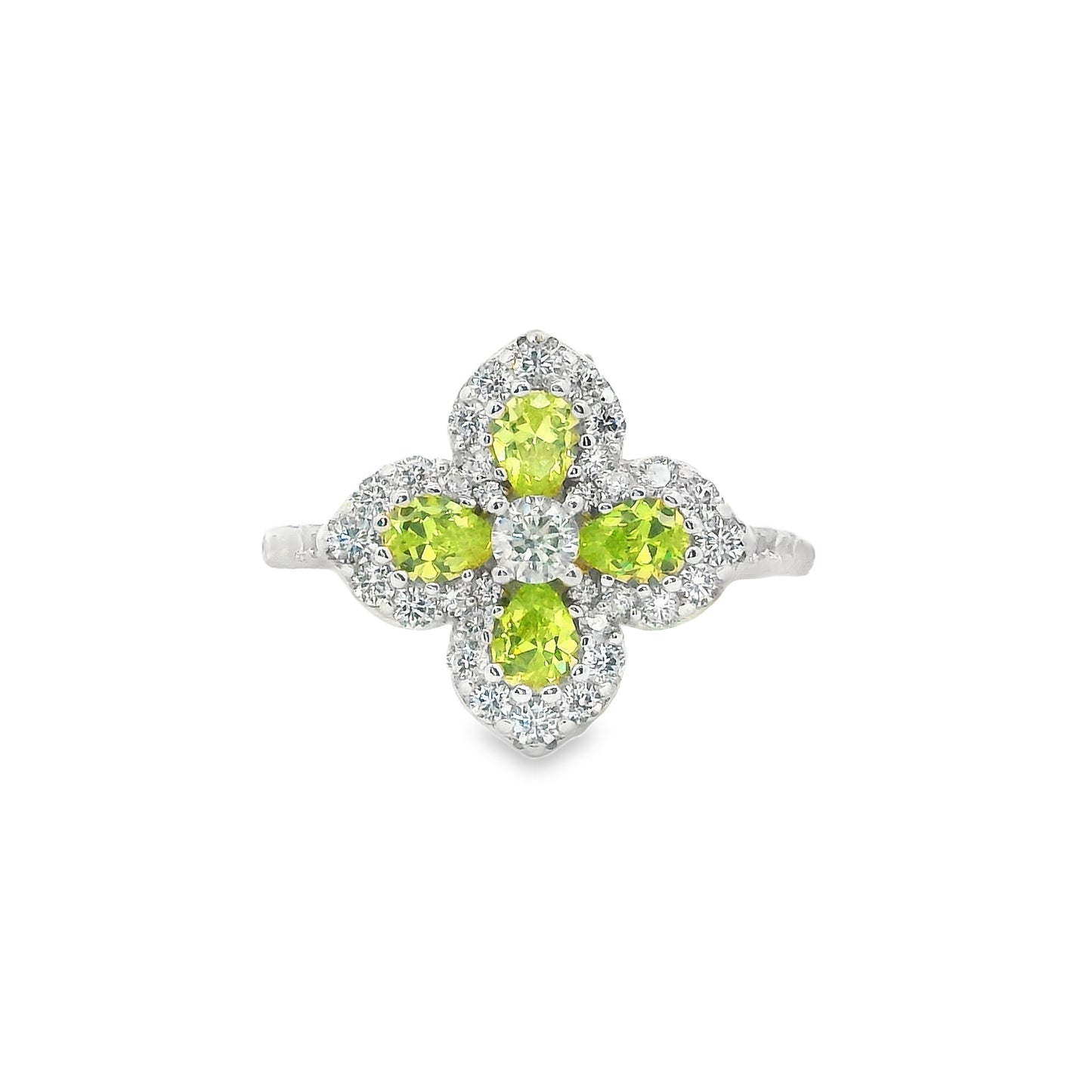 Silver & Canary Cubic Zirconia Classic Clover Ring
