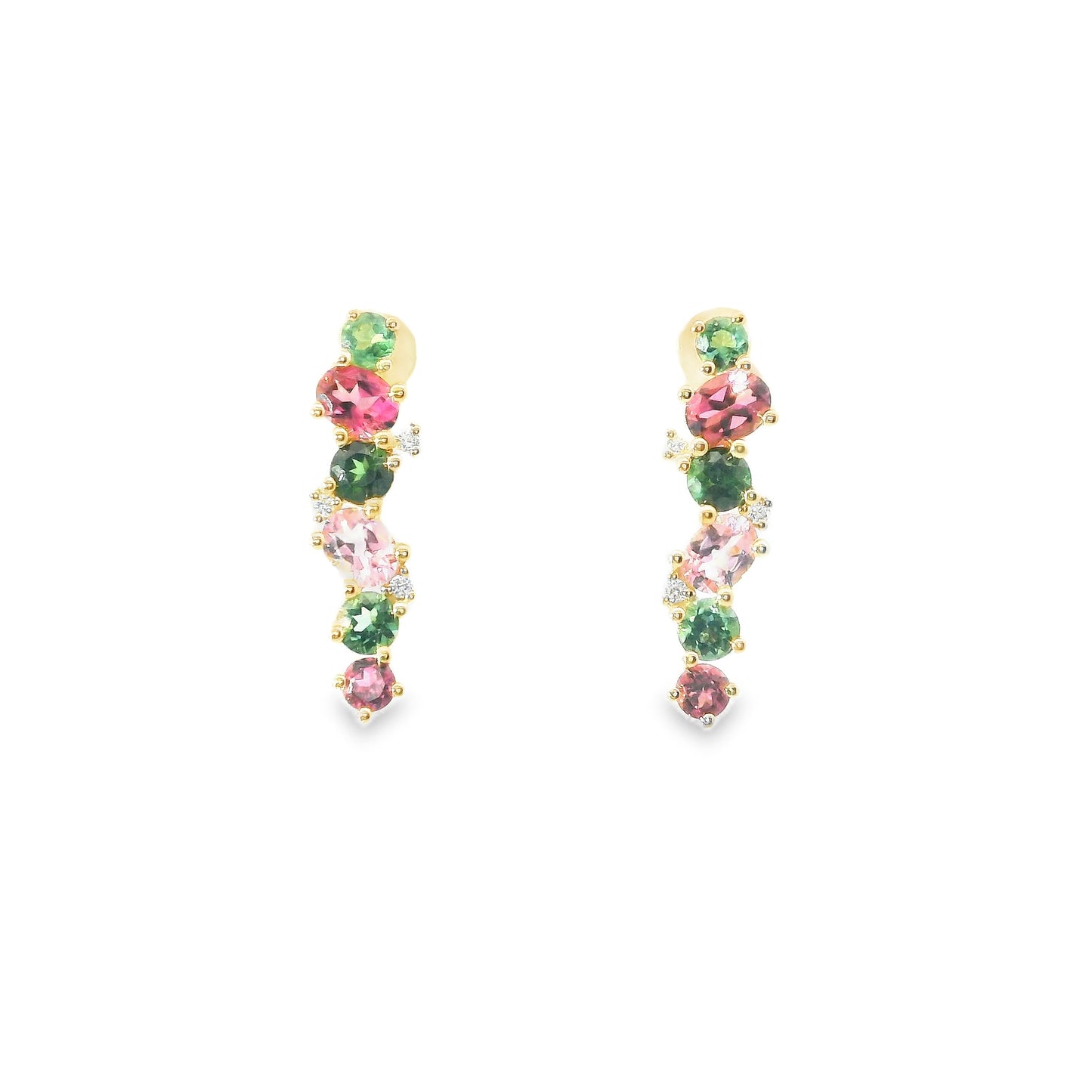 9ct Gold Pink and Green Tourmaline Earrings with Diamonds