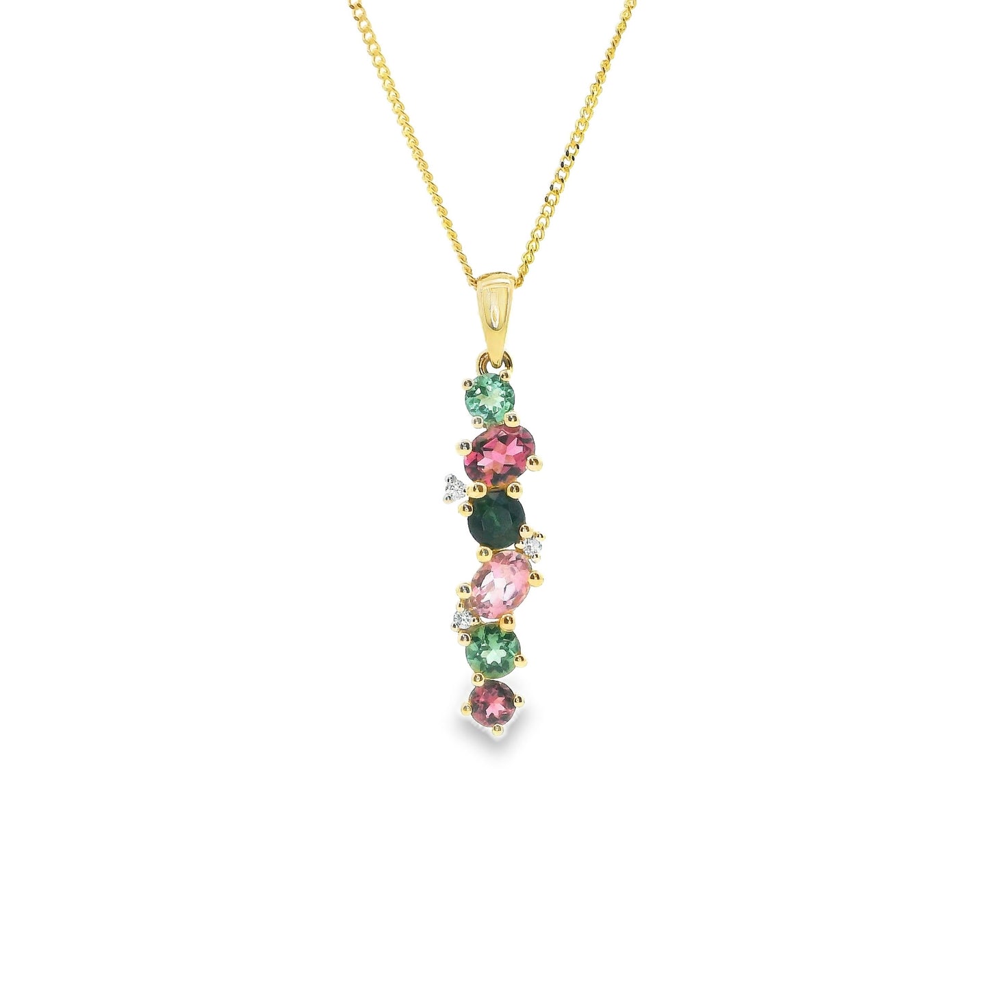 9ct Gold Pink and Green Tourmaline Pendant with Diamonds