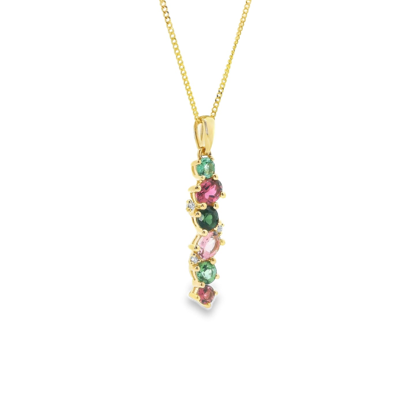 9ct Gold Pink and Green Tourmaline Pendant with Diamonds