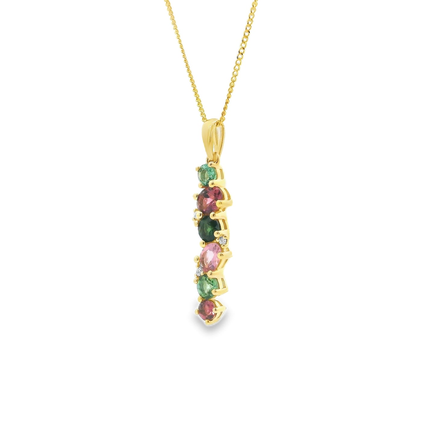 9ct Gold Pink and Green Tourmaline Pendant with Diamonds