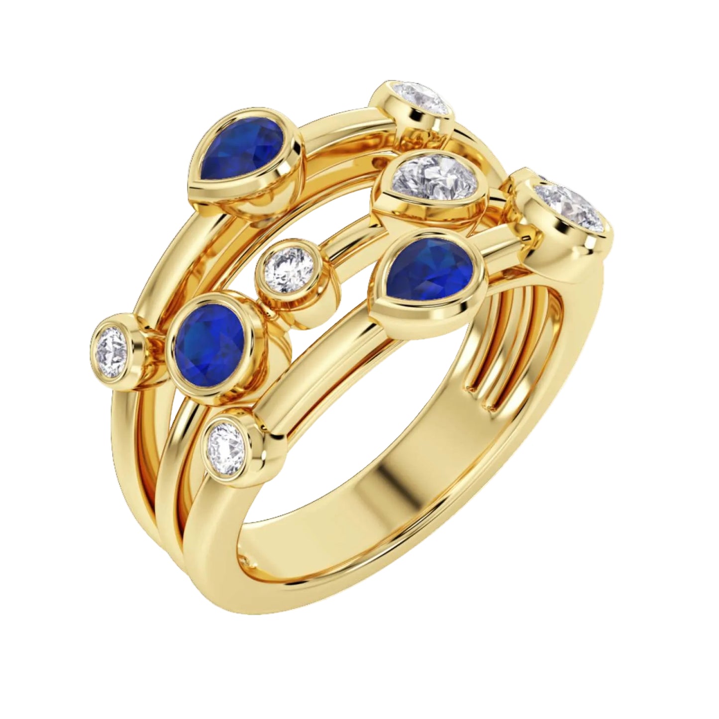 Pear Blue Sapphire in Rubover Setting Ring with Diamond