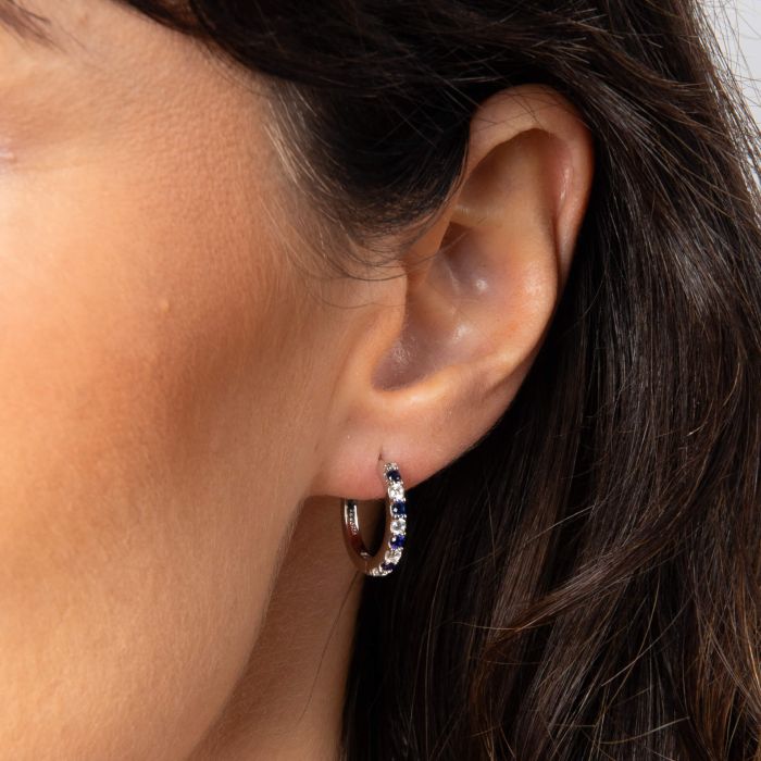 Sapphire Two Tone Zirconia Hoop Earrings