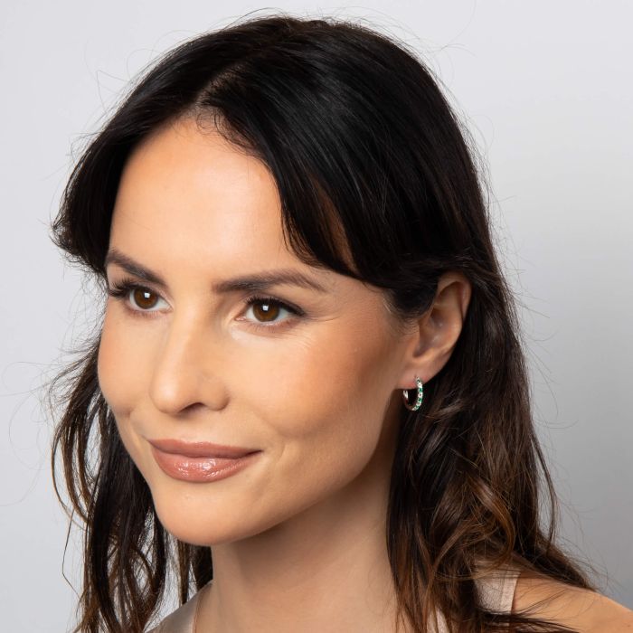 Emerald Two Tone Zirconia Hoop Earrings