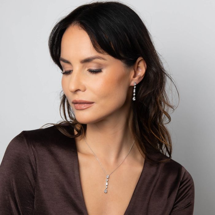 Elongated Half Bezel Drop Earrings