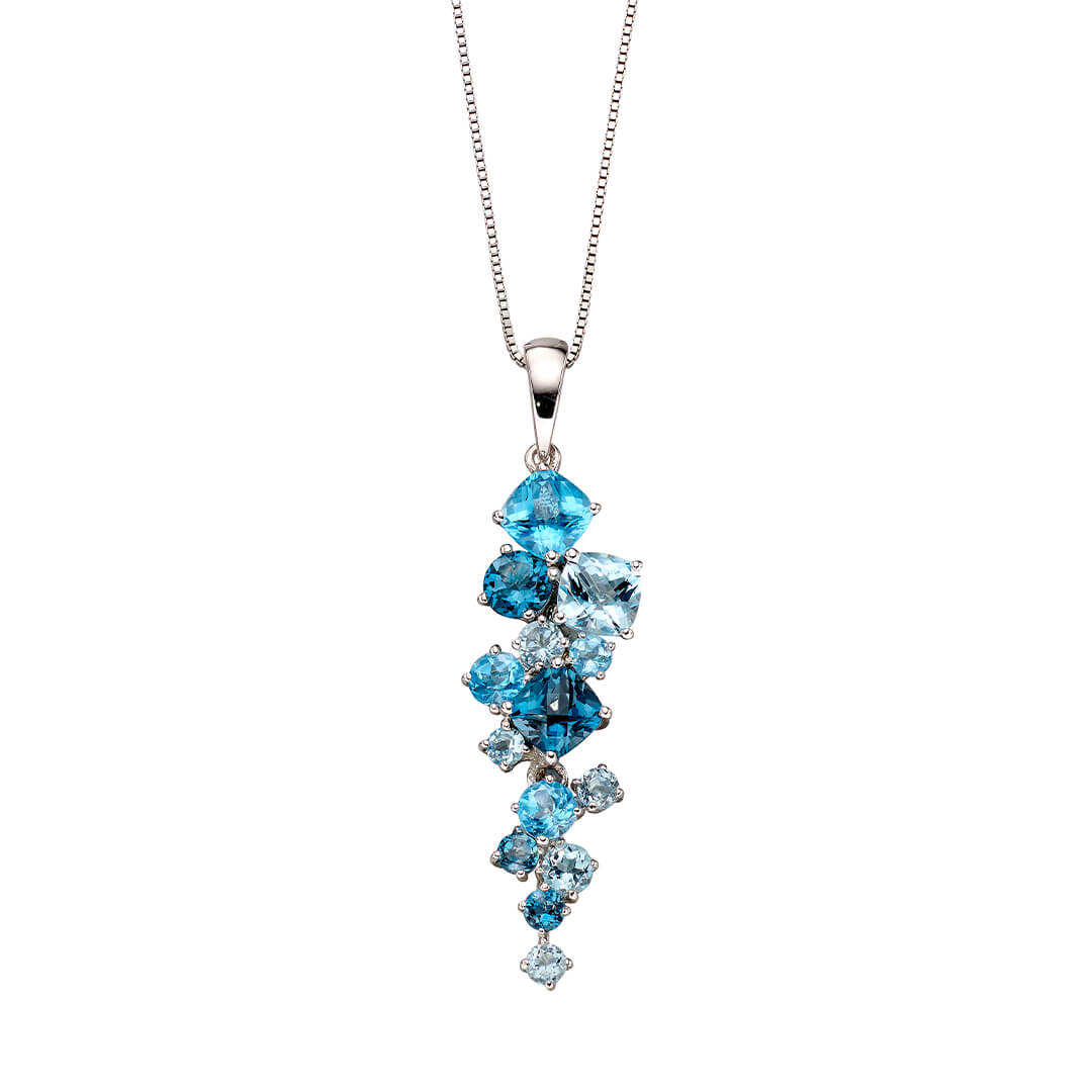 9ct White Gold Scatter Pendant with Blue Topaz