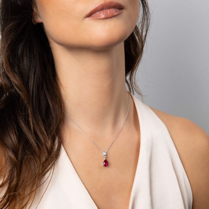 Ruby Zirconia Bezel and Teardrop Pendant