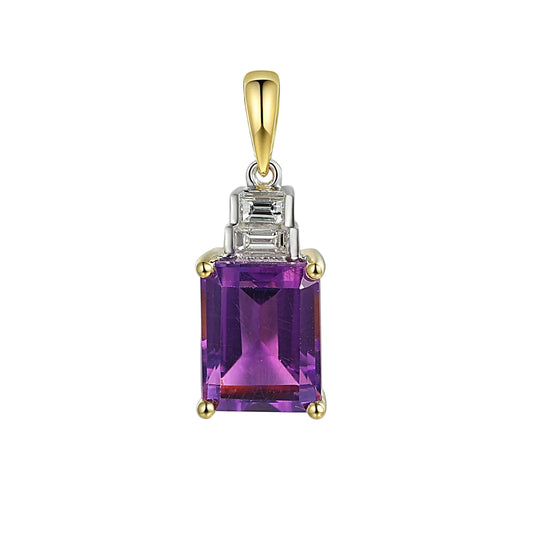 Octagon Amethyst with Double Baguette Top Pendant