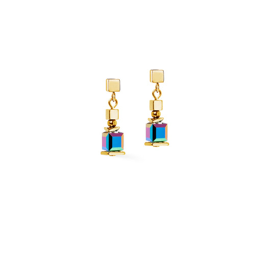Earrings Sparkling Cubes Fusion Chain Gold-Multicolour