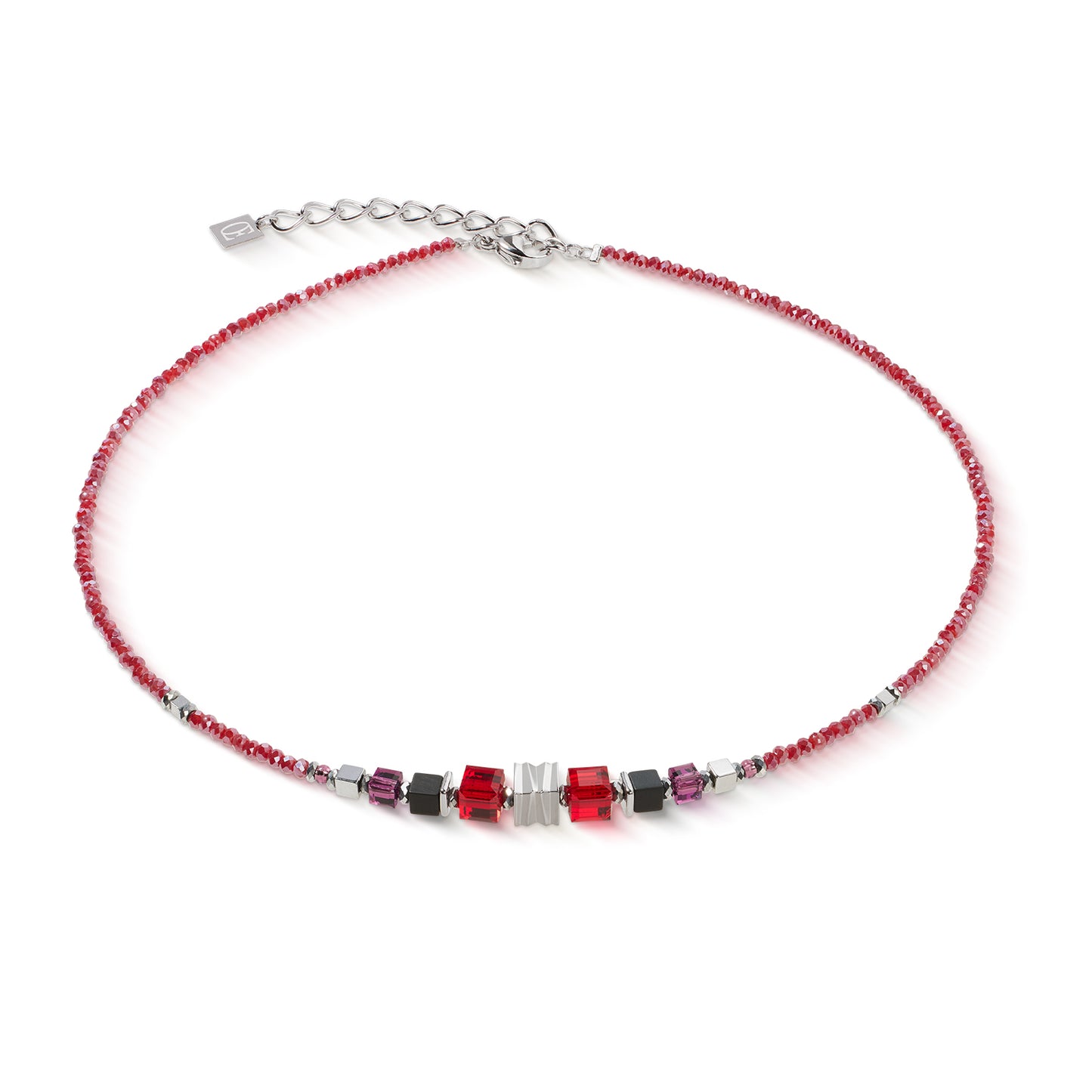 Necklace Wave Cube Flow Silver-Red