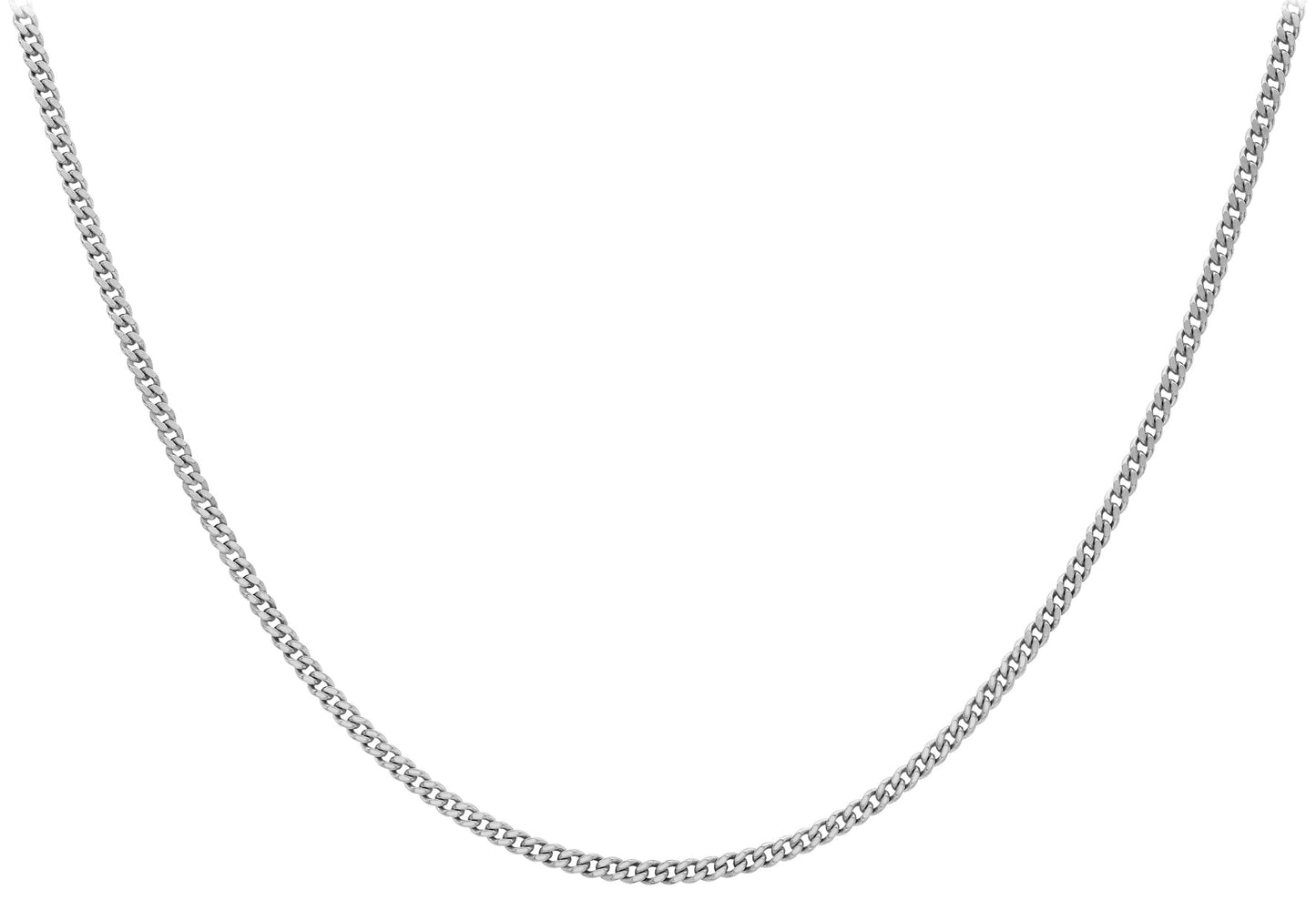 9ct white gold curb chain necklace with polished interlocking links.