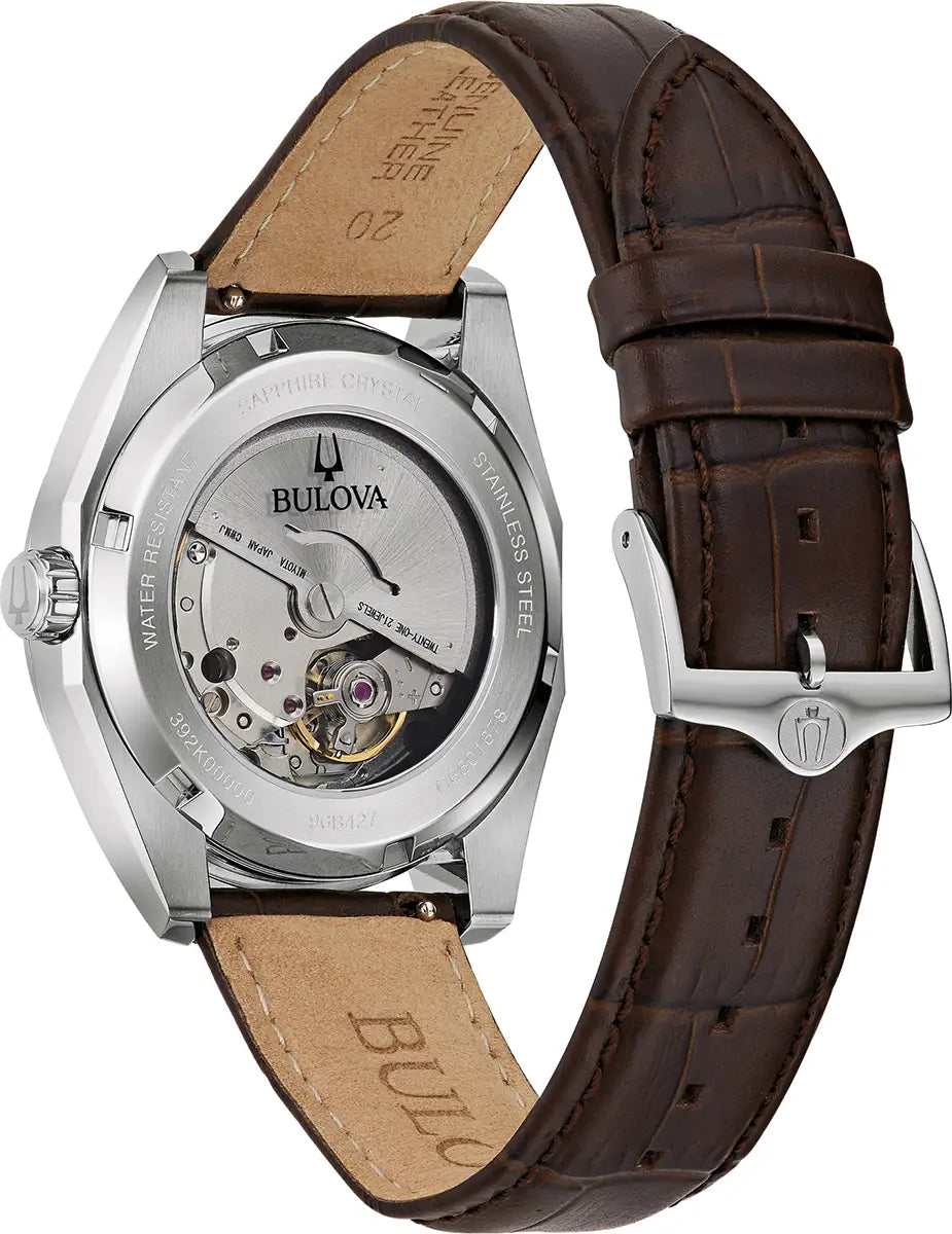 Bulova Surveyor 96B427 brown leather strap and stainless steel case