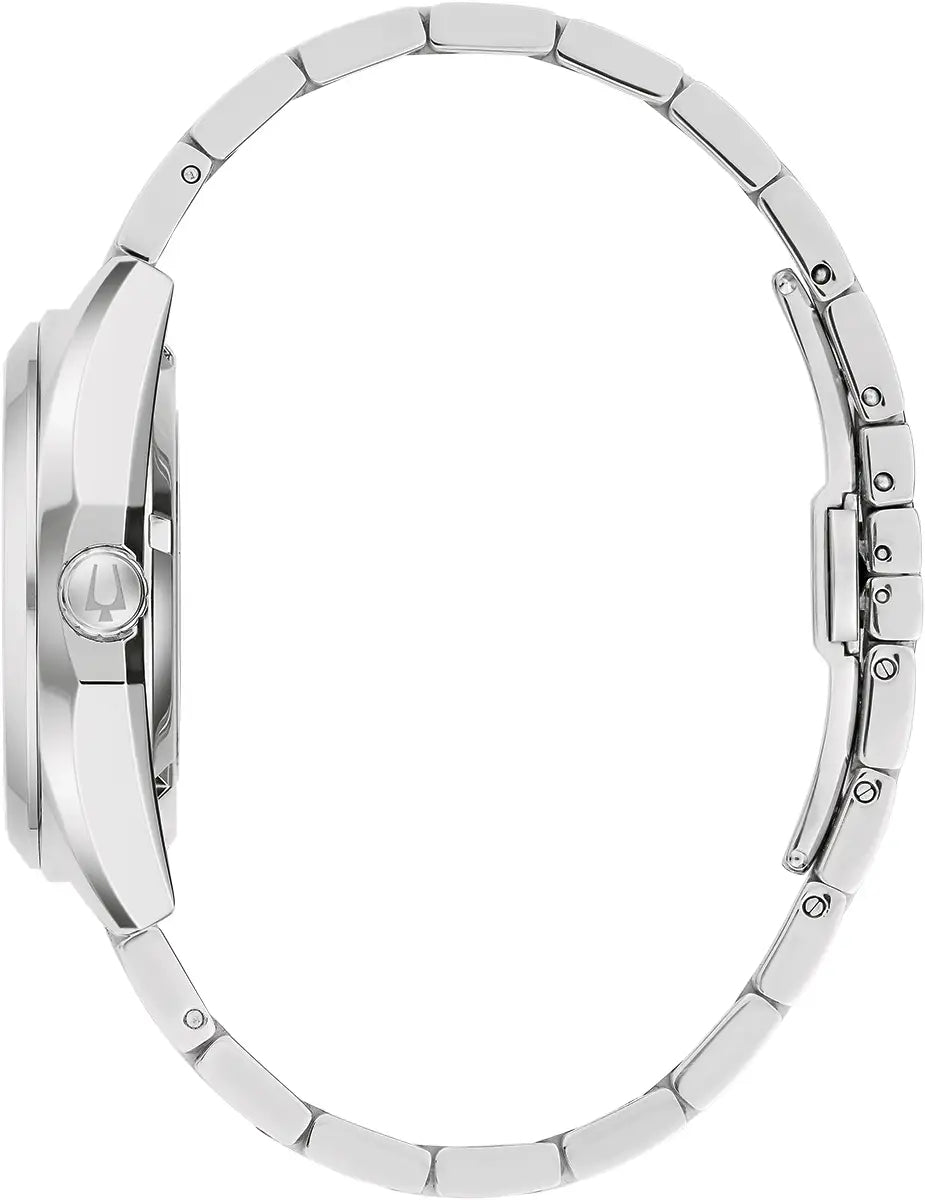 Bulova Surveyor 96B469 stainless steel automatic watch with three-link bracelet