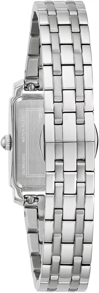 Bulova Sutton 96P244 rectangular ladies watch with mother-of-pearl dial and diamond hour markers