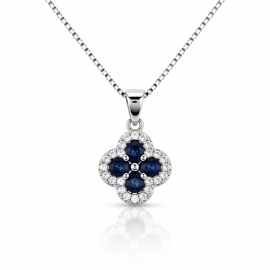 9ct White Gold Clover Pendant with Sapphires and Diamonds