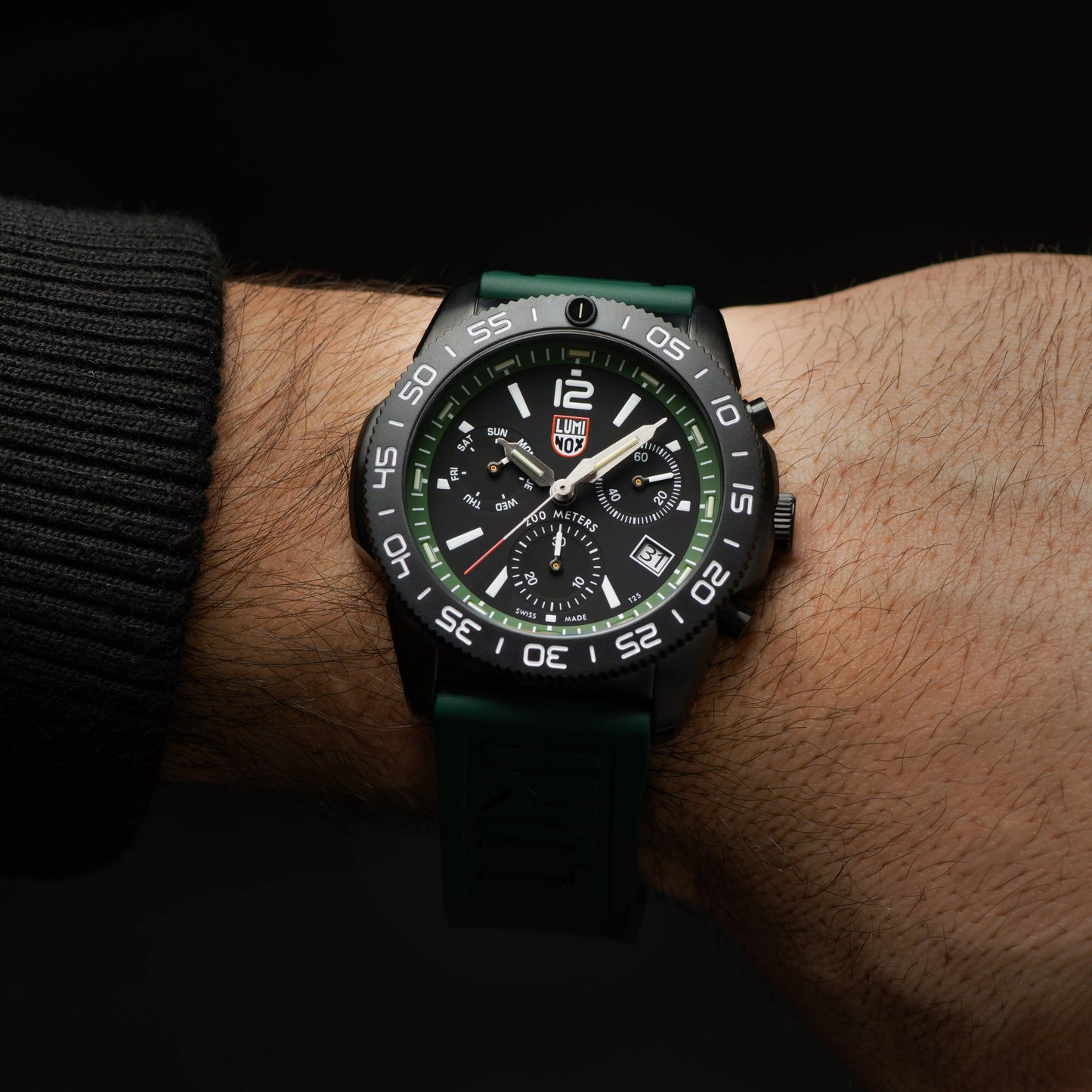 Luminox Pacific Diver XS.3147 illuminated chronograph dial with Luminox Light Technology