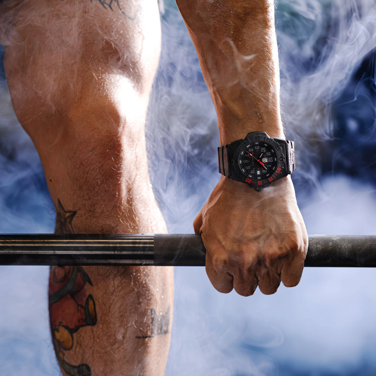 Luminox Navy SEAL XS.3565 44mm black CARBONOX watch with red accents