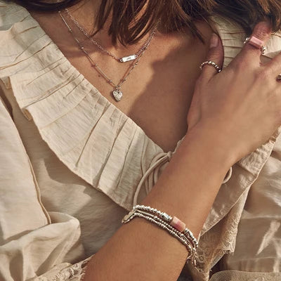 ChloBo Love Spirit Stone Bracelet with natural pink opal and polished 925 sterling silver beads