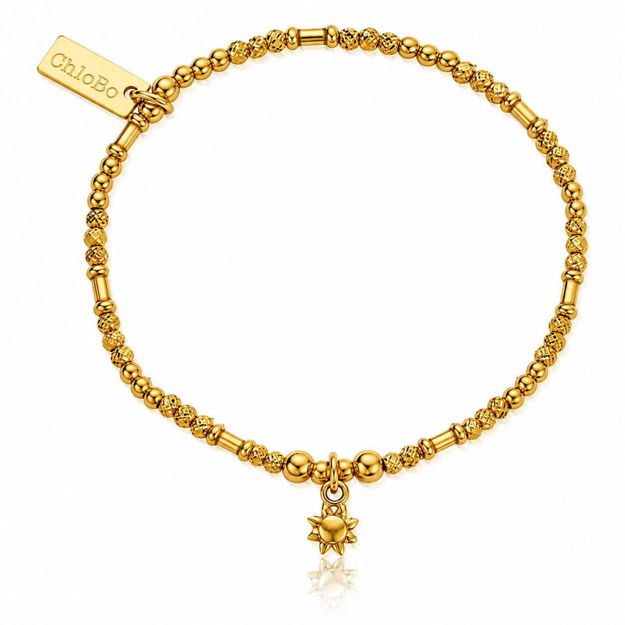 ChloBo Sunshine Sparkle Bracelet with 18ct gold-plated textured beads and petite sun charm