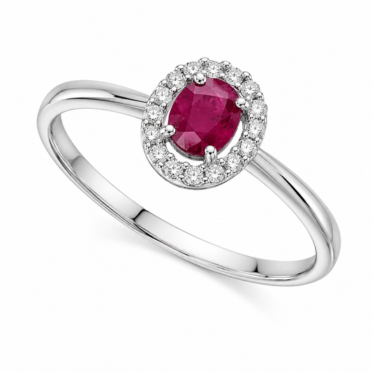 9ct white gold ruby and diamond cluster ring