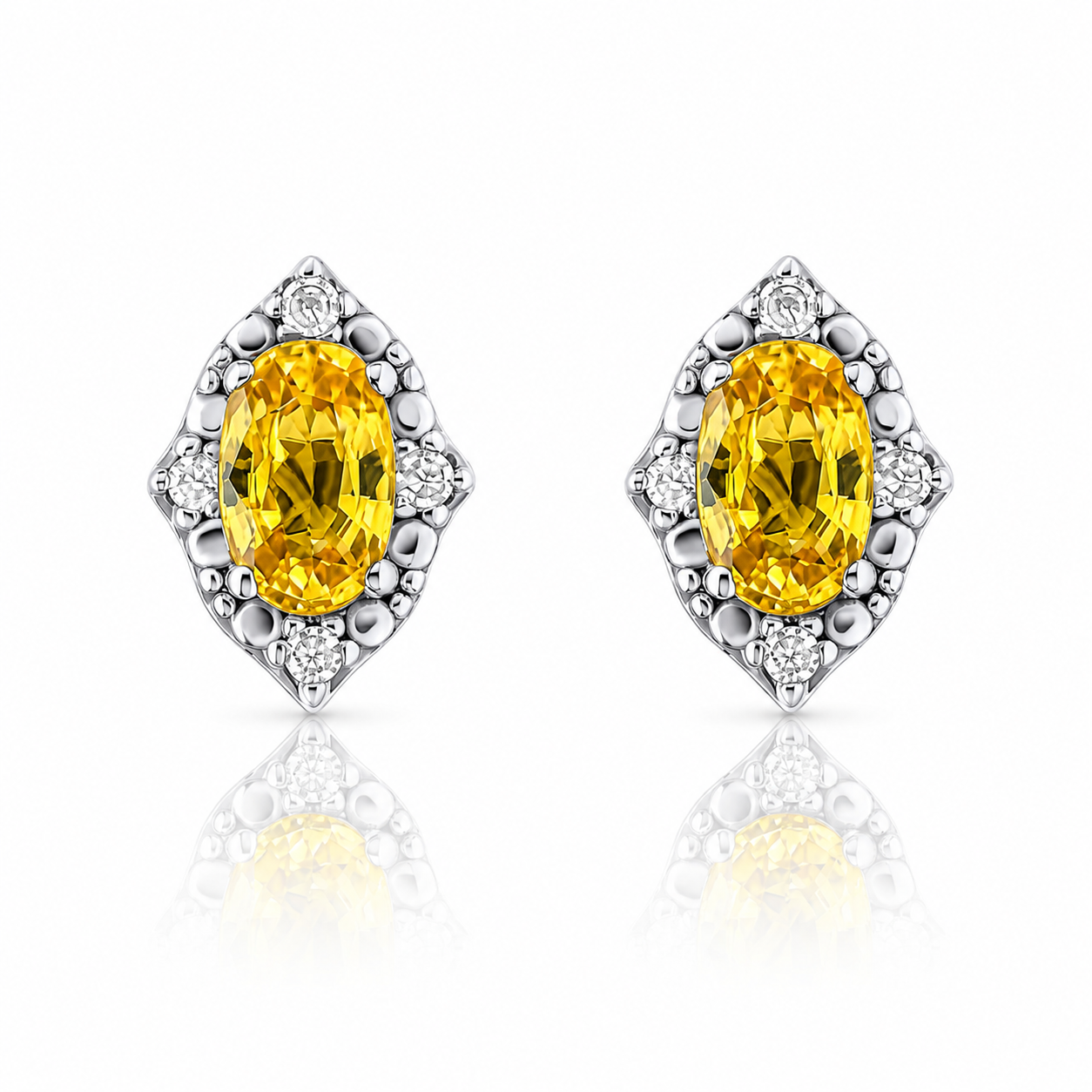 Gold Oval Sapphire and Diamond Stud Earrings