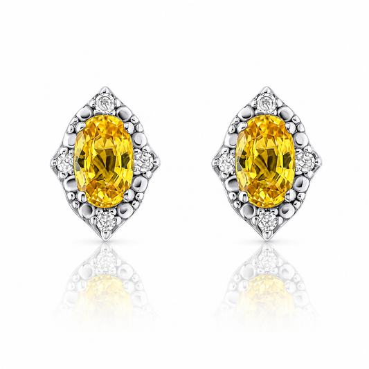 Gold Oval Sapphire and Diamond Stud Earrings