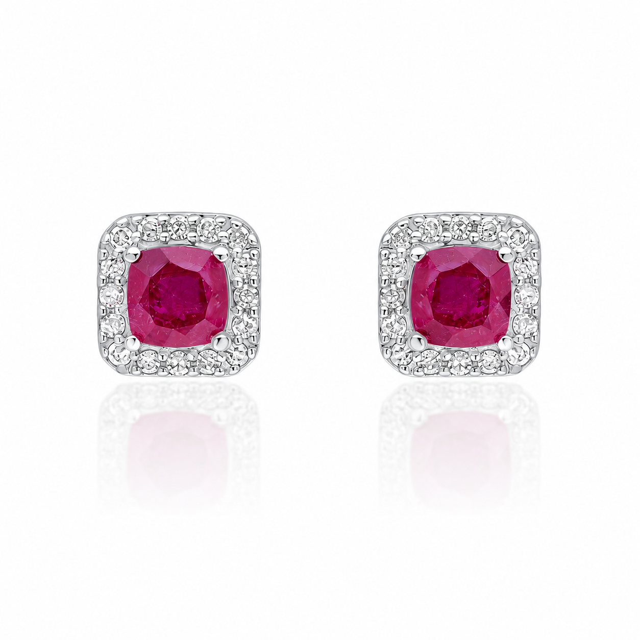 Natural ruby and diamond stud earrings in 9ct white gold