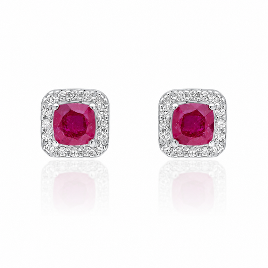 Natural ruby and diamond stud earrings in 9ct white gold