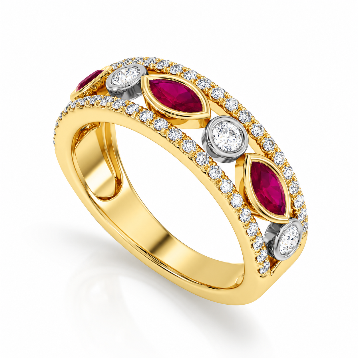 Two-tone ruby and diamond ring in 18ct gold and platinum