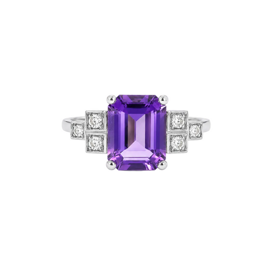 Amethyst Platnium Art Deco Ring Antique