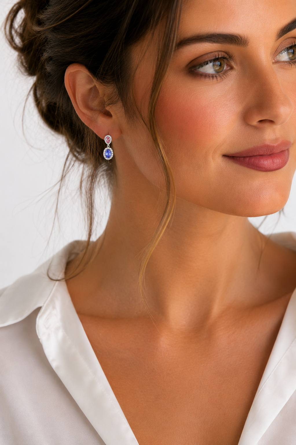 18ct White Gold Tanzanite and Tourmaline Drop Earrings with Diamonds