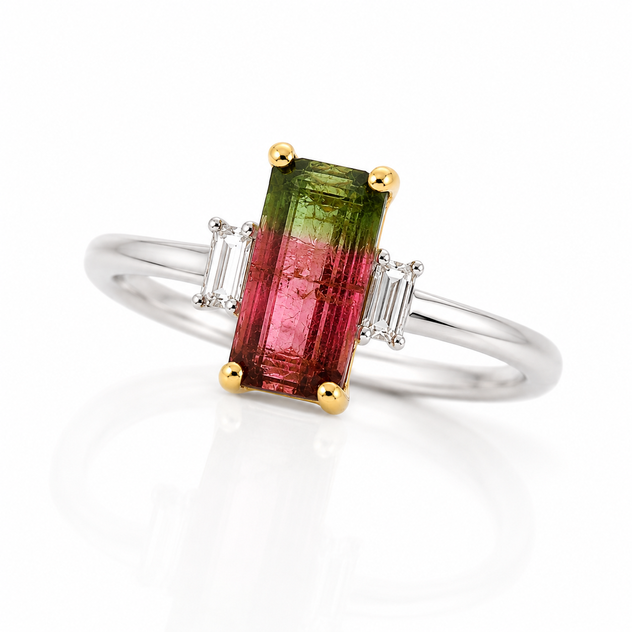 Platinum Watermelon Tourmaline & Diamond Ring
