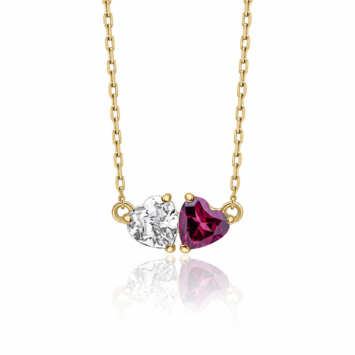 Gold Necklace with Heart Topaz and Garnet